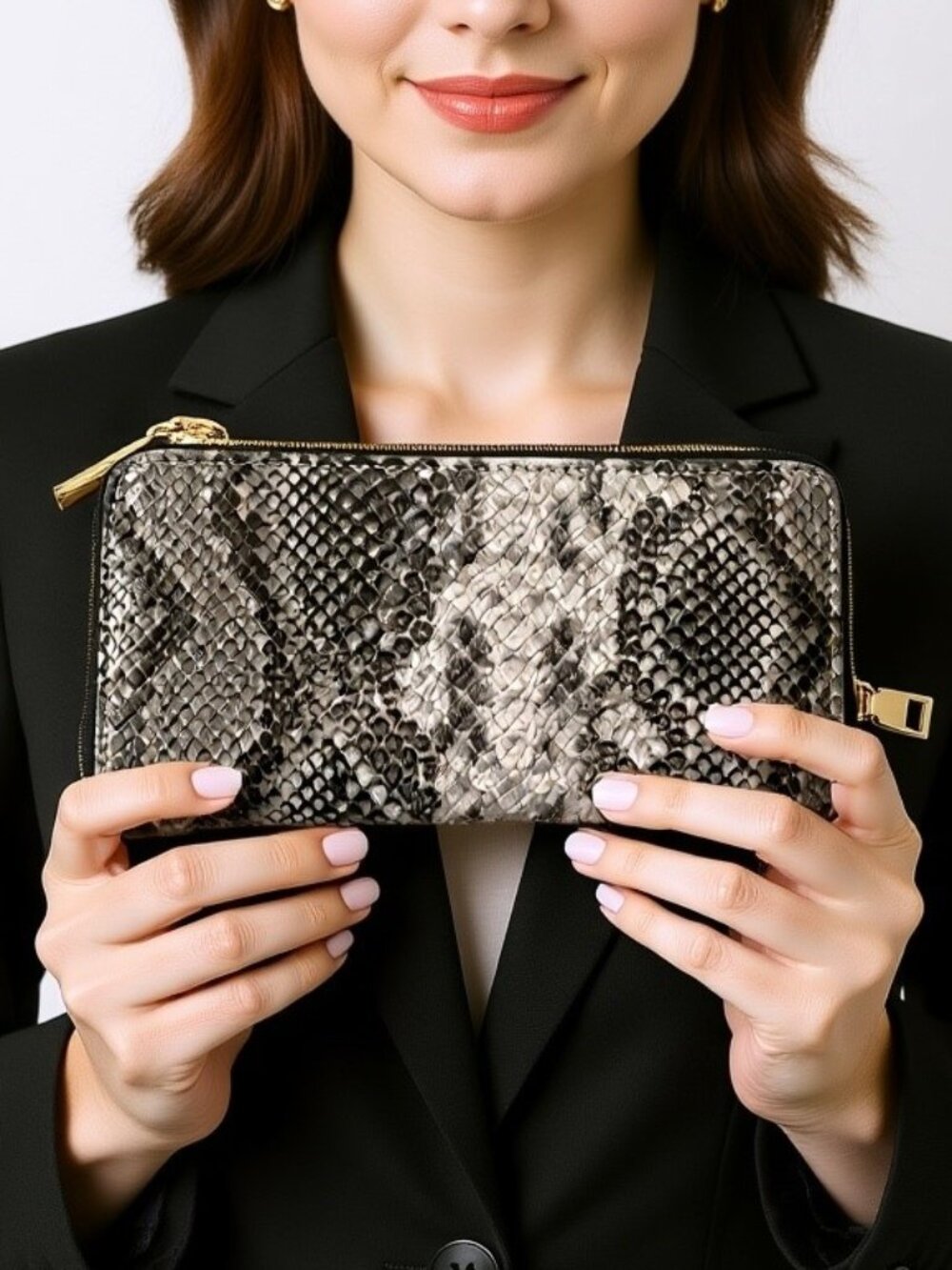NWOT Snakeskin PU Leather Zip Around Wallet